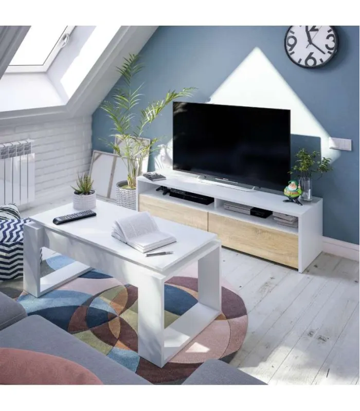 Mueble TV Marisa en roble canadian y blanco artik