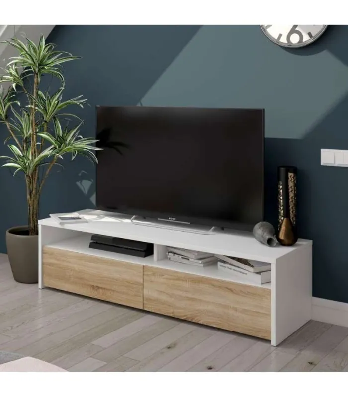 Mueble TV Marisa en roble canadian y blanco artik