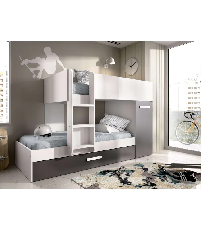 Cama tren Torreblascopedro en blanco-grafito