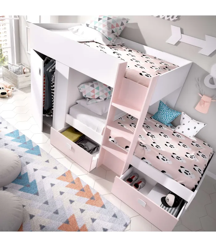 Cama trem branca e vermelha com armazenamento