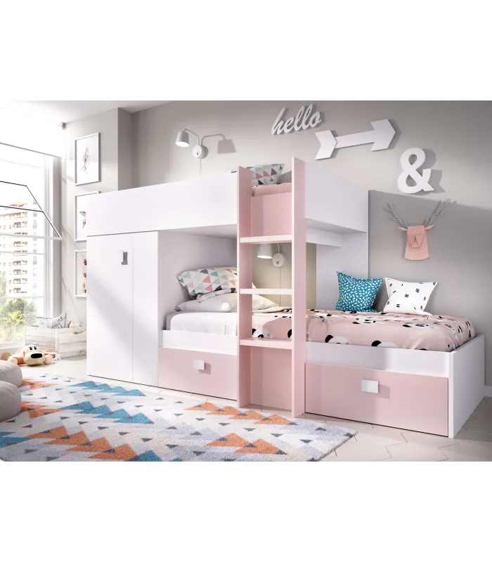 Cama trem branca e vermelha com armazenamento