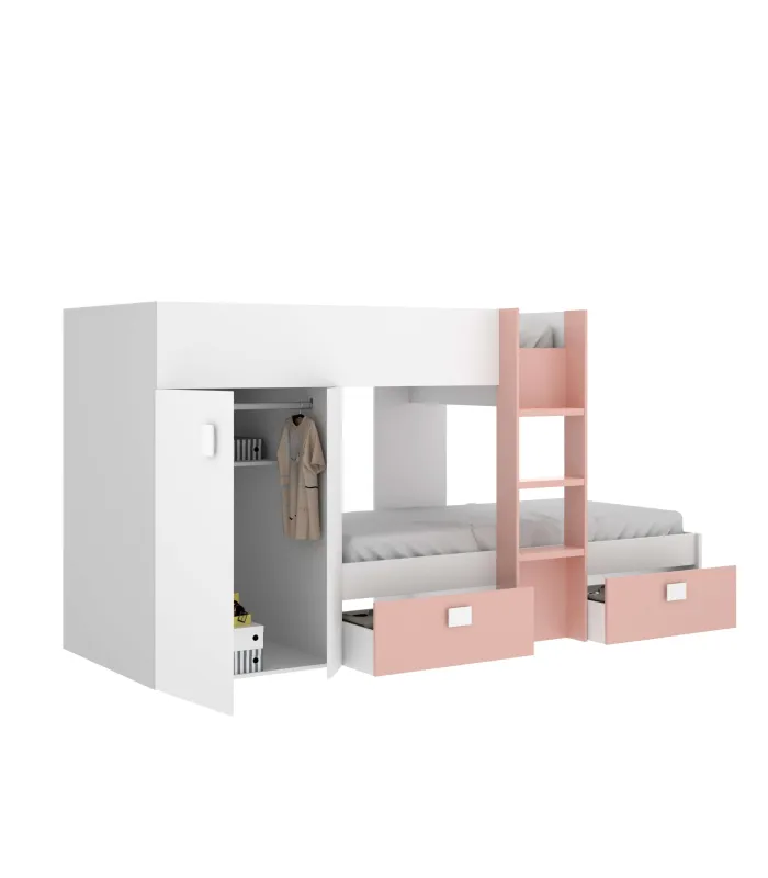 Cama trem branca e vermelha com armazenamento