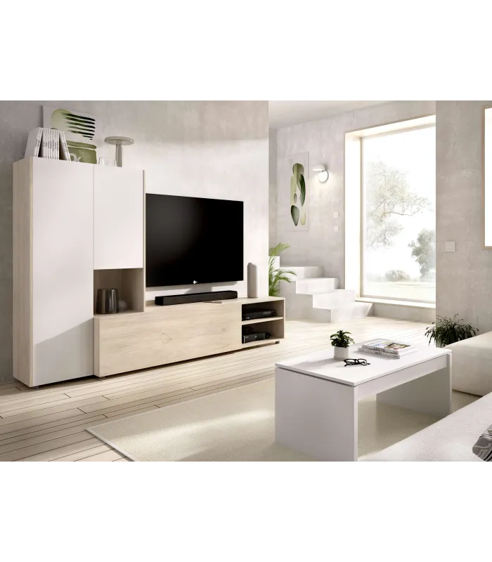 Conjunto salón Laso Natural-Blanco, elegante y funcional