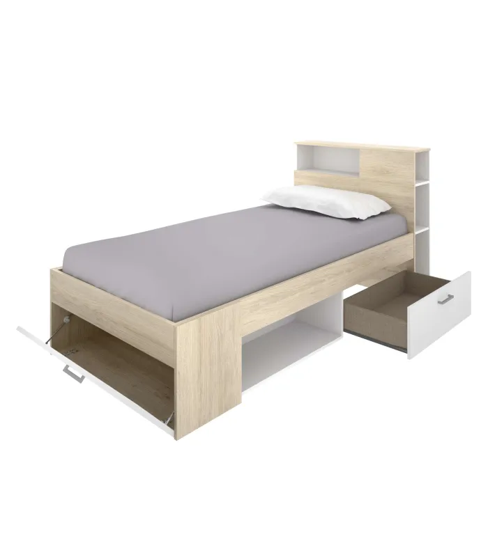 Cama compacta Pozo Alcón 90x190 cm, natural/blanco