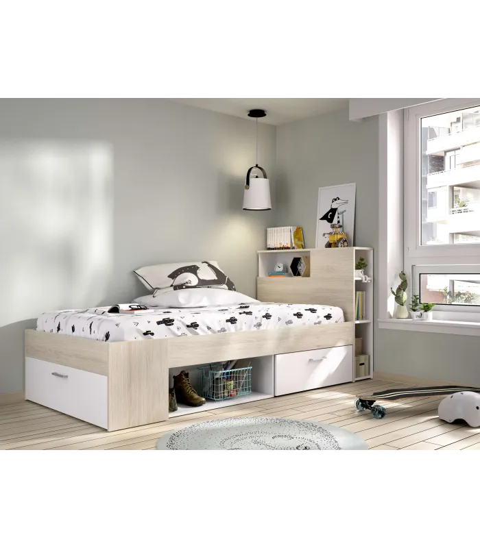 Cama compacta Pozo Alcón 90x190 cm, natural/blanco