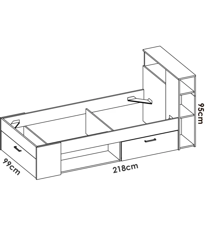 Cama compacta de 90 cm en natural/grafito, ideal para ahorrar espacio