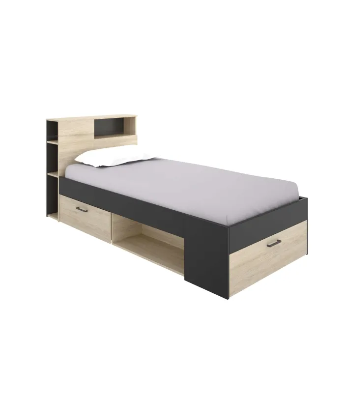 Cama compacta de 90 cm en natural/grafito, ideal para ahorrar espacio