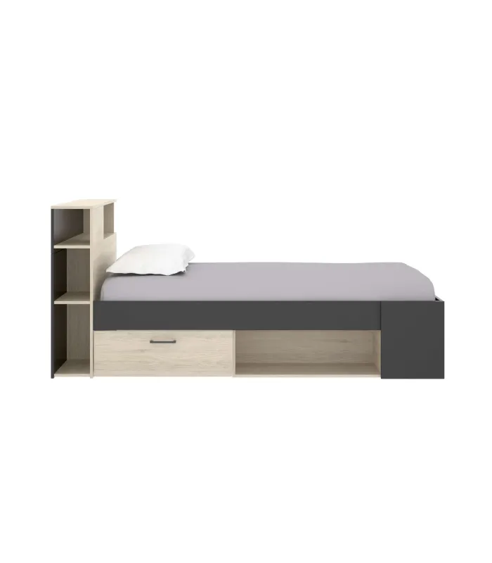 Cama compacta de 90 cm en natural/grafito, ideal para ahorrar espacio