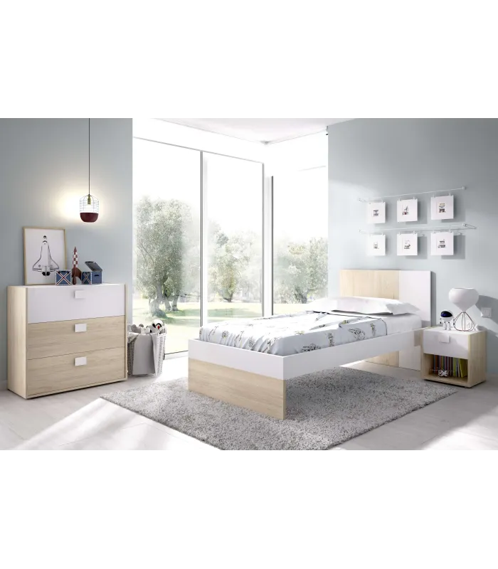 Conjunto juvenil cama 90 cm, mesita y cómoda Duna-3
