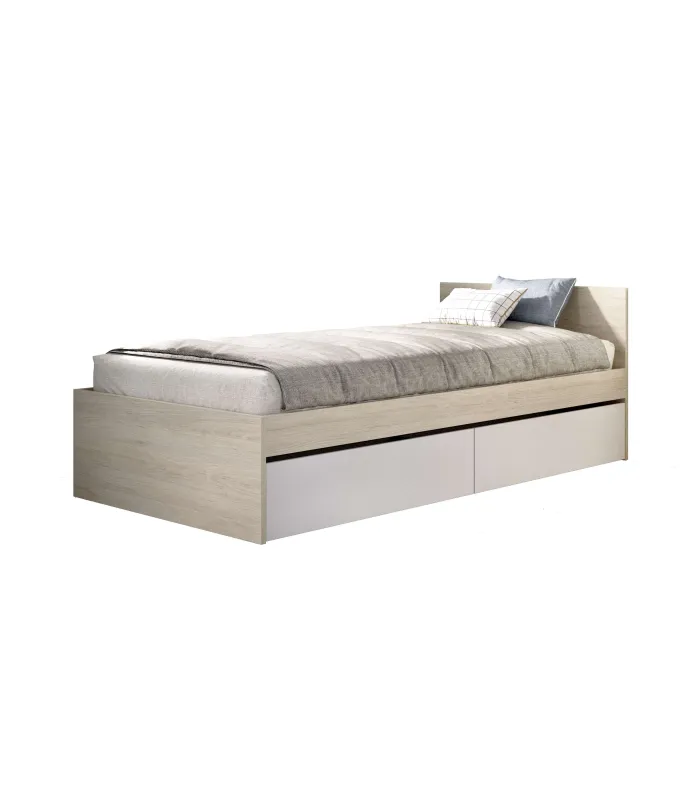 Cama juvenil Sam 90 cm con cajones en natural/blanco