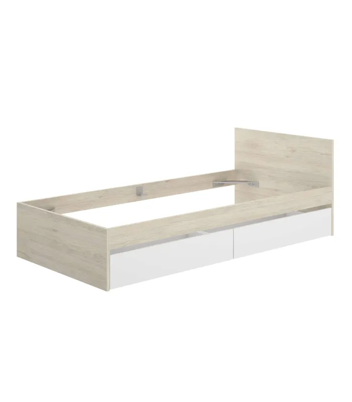 Cama juvenil Sam 90 cm con cajones en natural/blanco