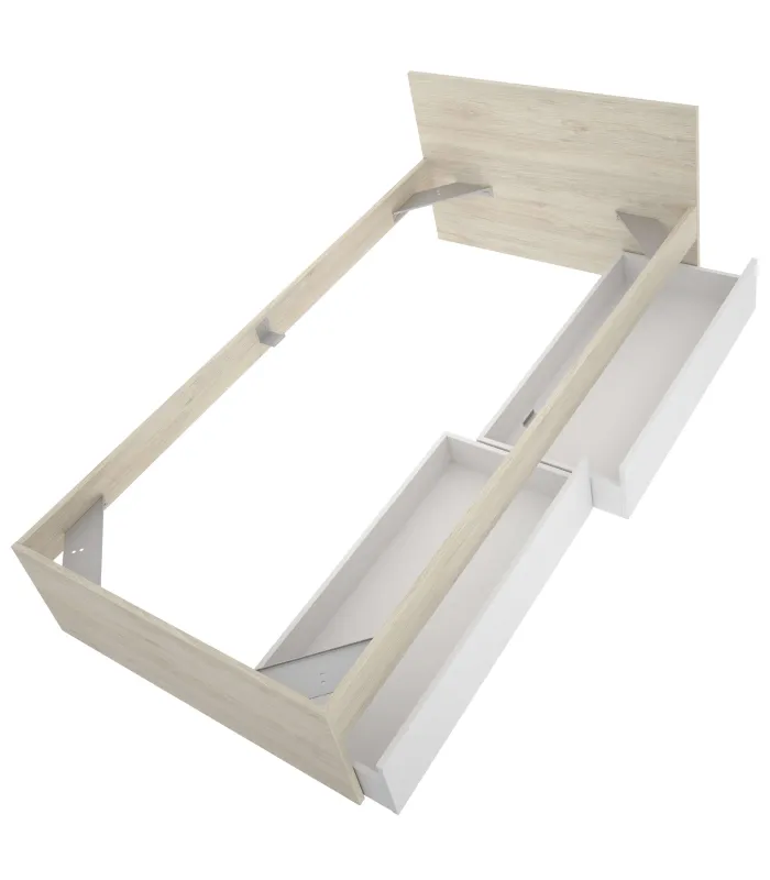 Cama juvenil Sam 90 cm con cajones en natural/blanco