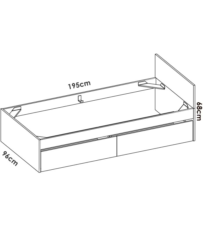 Cama juvenil Sam 90 cm con cajones en natural/blanco