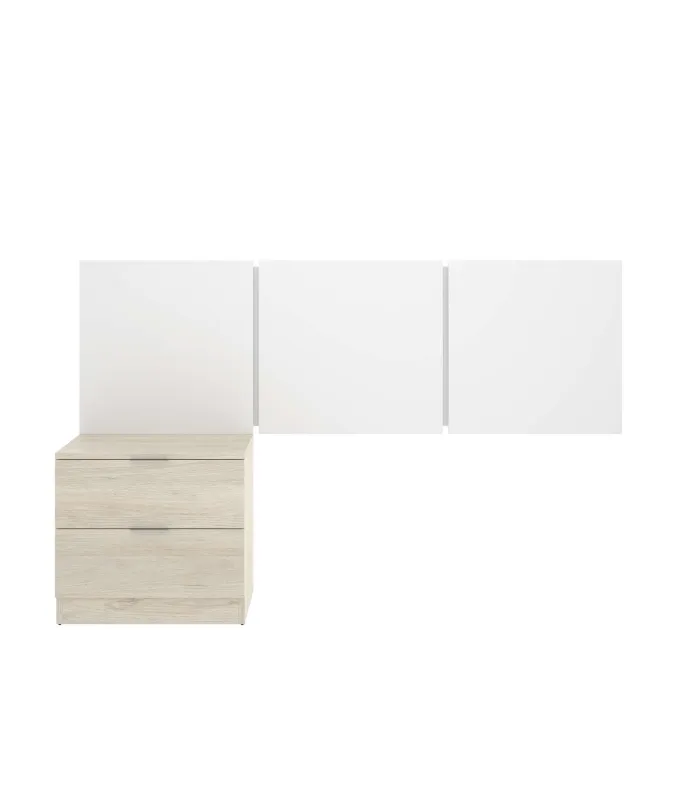 Conjunto juvenil cabecero + mesita blanco/natural