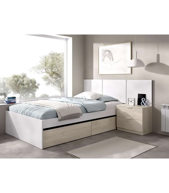 Conjunto juvenil cama 90 con cajones y mesita Tito-3