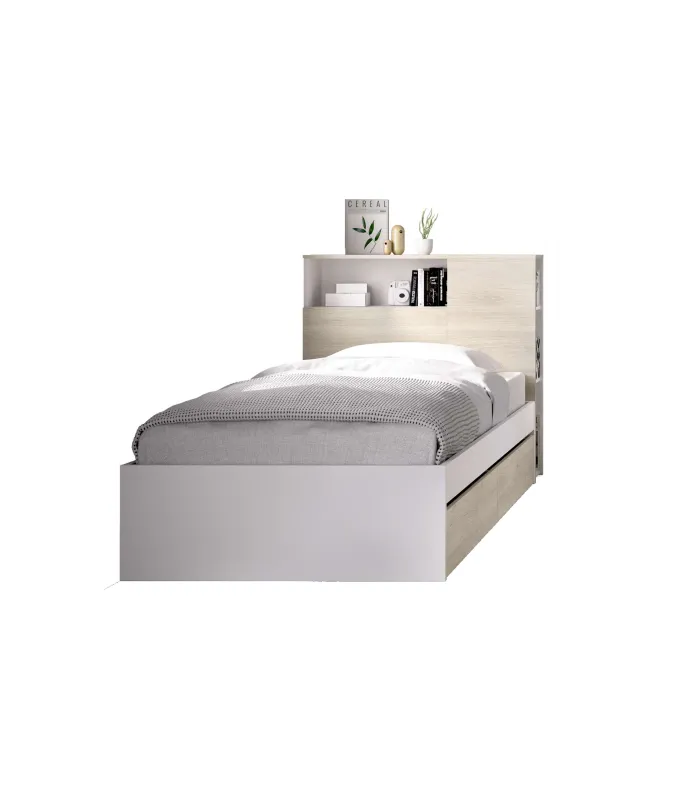 Cama juvenil Tamesis con cajones, 90cm natural/blanco
