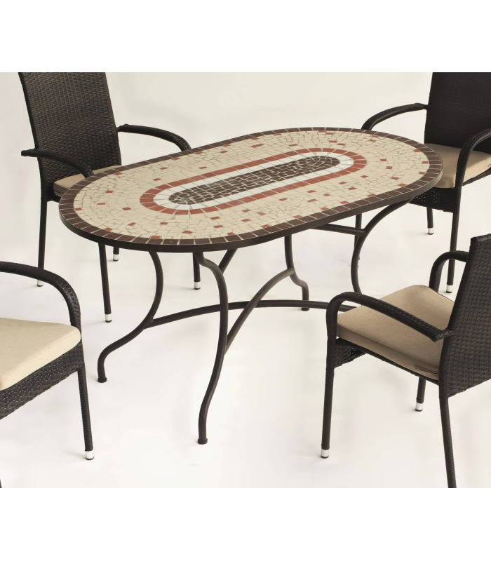 Conjunto de mesa+6 sillones+6 cojines terraza jardín mosaico