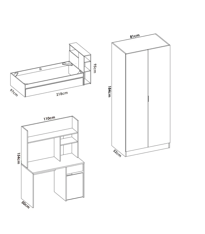 copy of Ensemble de chambre à coucher junior en bois massif en