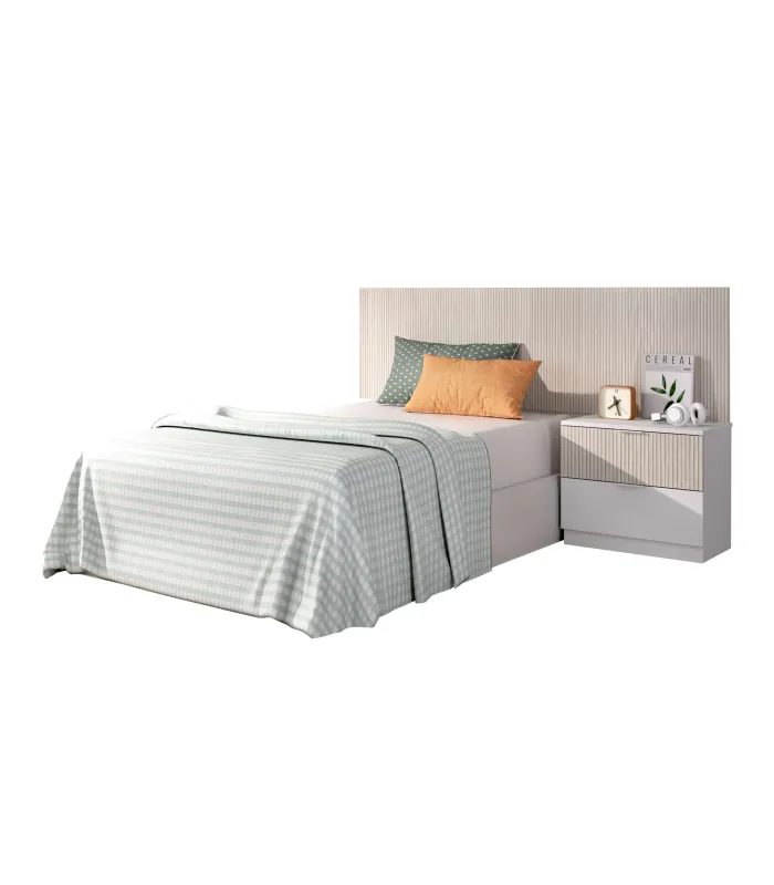 Conjunto juvenil cama + mesita Borja en alistonado