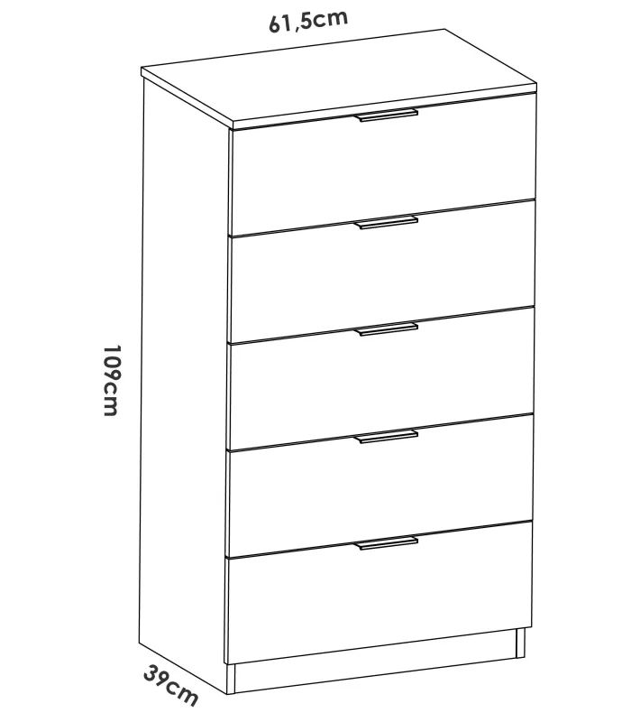DKT Chifrões Cómoda 5 Gavetas, para Quarto Linuss Branco Artik