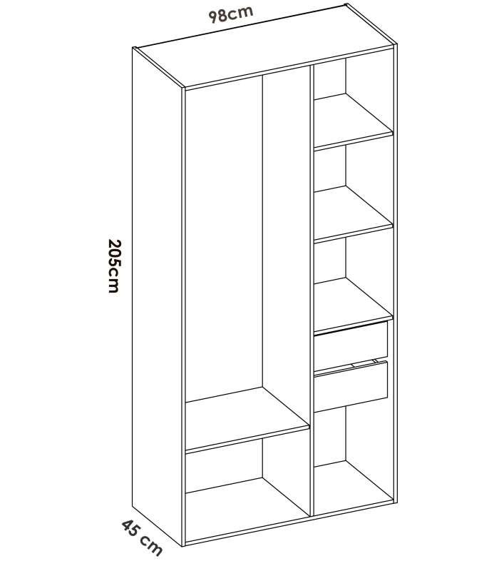 Commode de chambre à coucher Siles avec rideau et étagères en