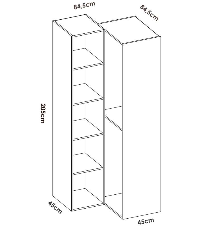 Commode de chambre à coucher Siles avec rideau et étagères en