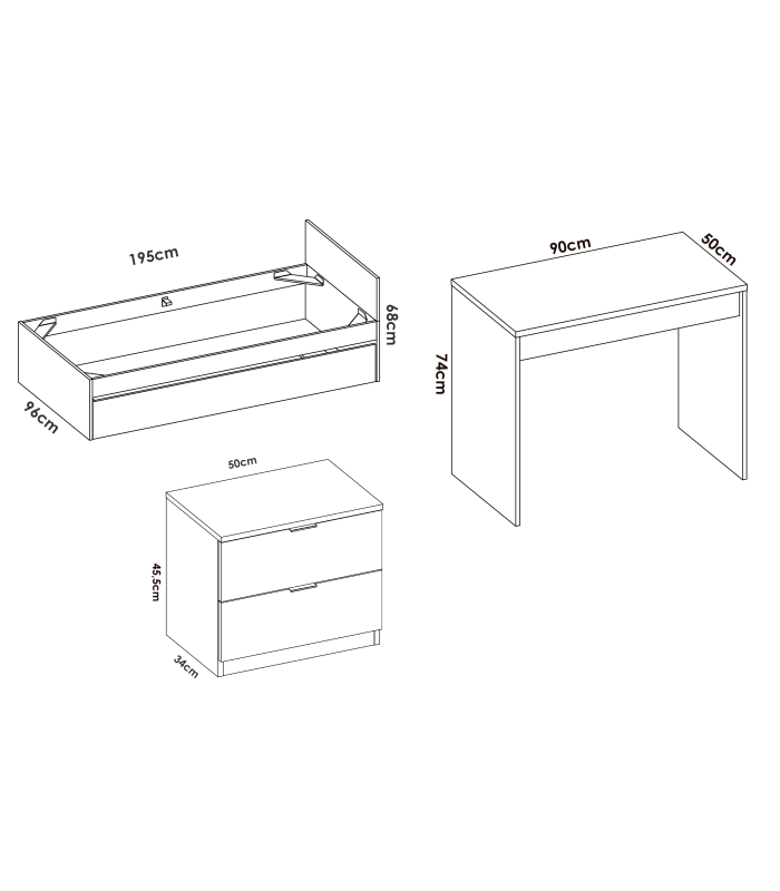 copy of Ensemble de chambre à coucher junior en bois massif en