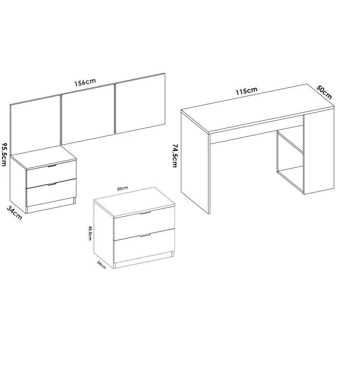 Conjunto juvenil cabecero, mesita y escritorio Tito-1