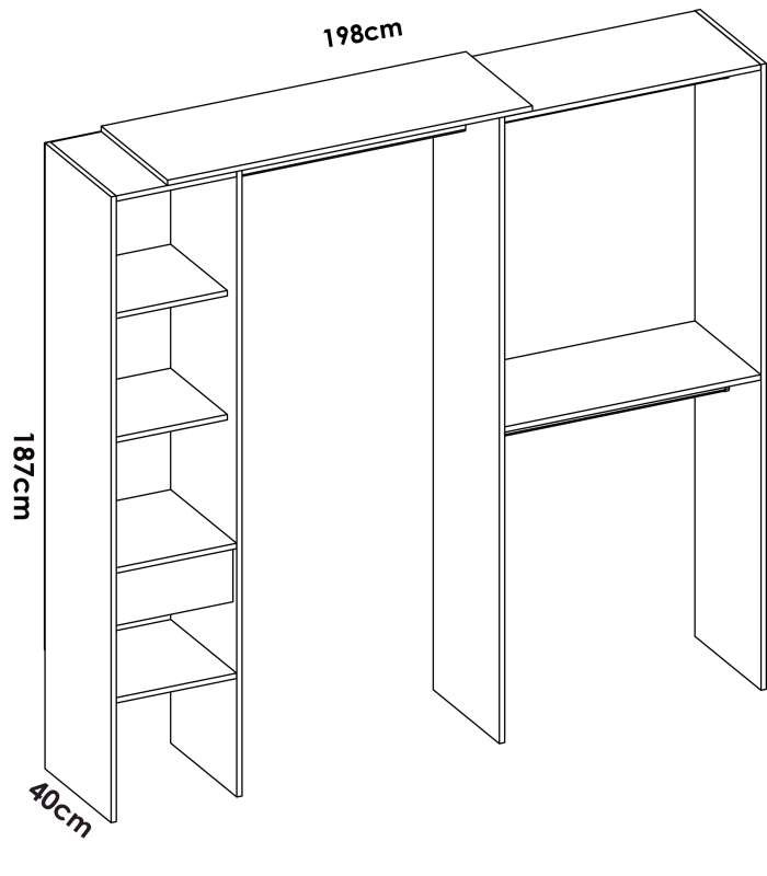 Commode de chambre à coucher Siles avec rideau et étagères en