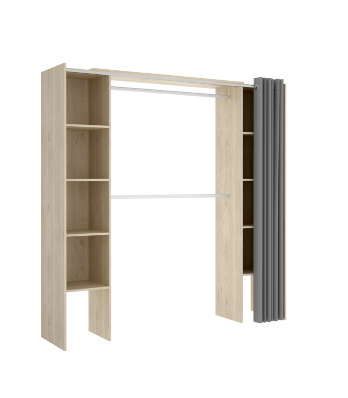 Commode de chambre à coucher Siles avec rideau et étagères en