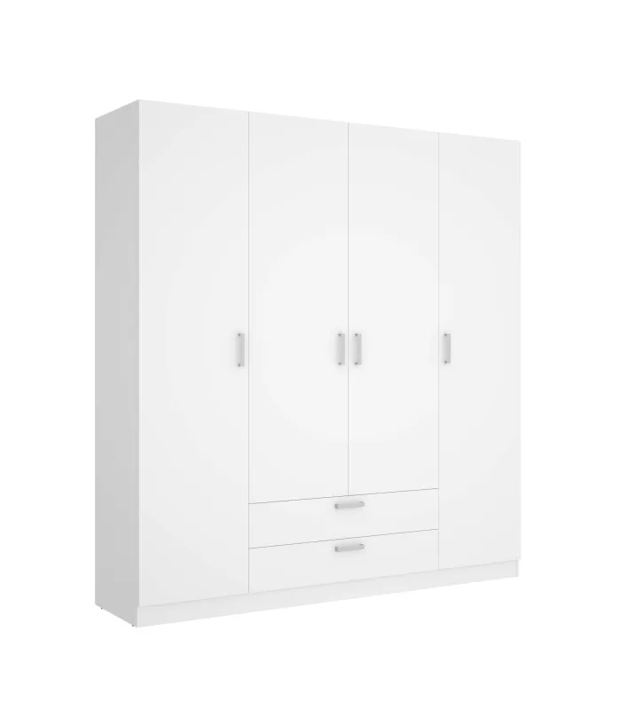 Armario blanco 4 puertas y 2 cajones, 216.5x201x52cm