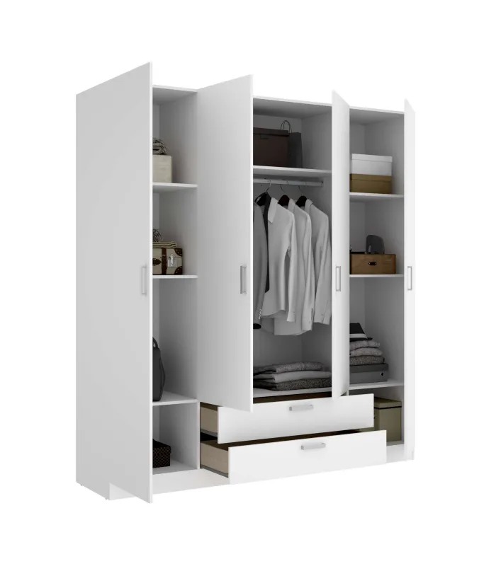 Armario blanco 4 puertas y 2 cajones, 216.5x201x52cm