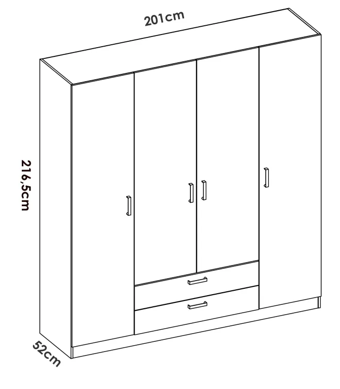 Armario blanco 4 puertas y 2 cajones, 216.5x201x52cm