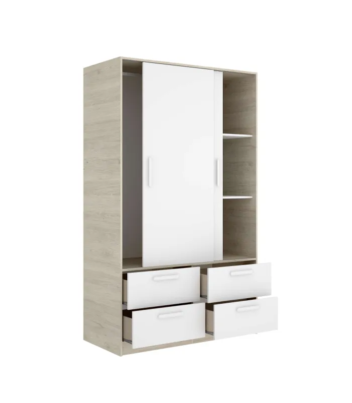 Armario corredero Celia blanco/natural, 204x120x60 cm