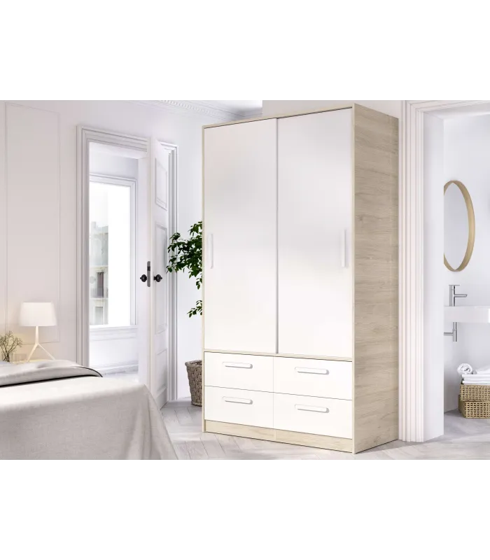 Armario corredero Celia blanco/natural, 204x120x60 cm