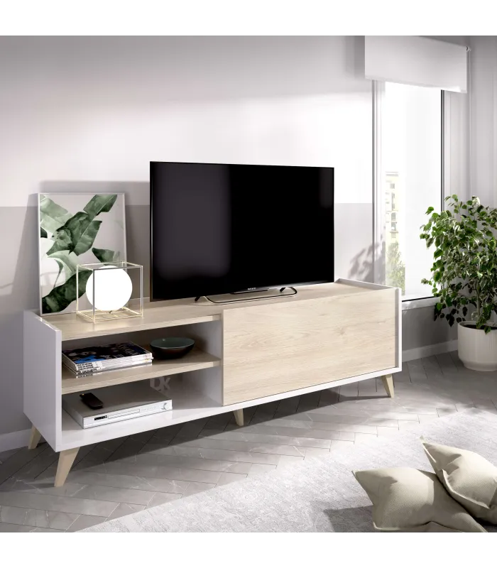 Mueble TV Dina Blanco-Natural, elegante y funcional