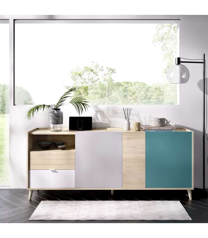 Meuble buffet La Iruela 3 portes 2 tiroirs 75 cm (plat)180 cm