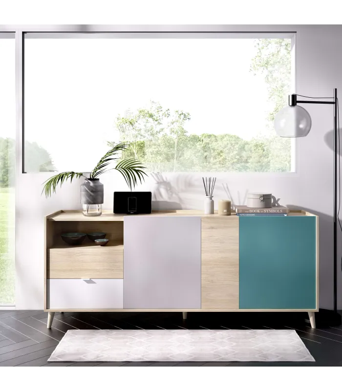 Meuble buffet La Iruela 3 portes 2 tiroirs 75 cm (plat)180 cm