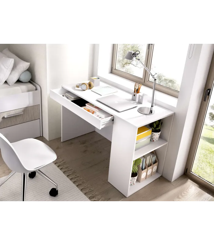 copy of Bureau Navas avec étagère et 1 tiroir en blanc naturel