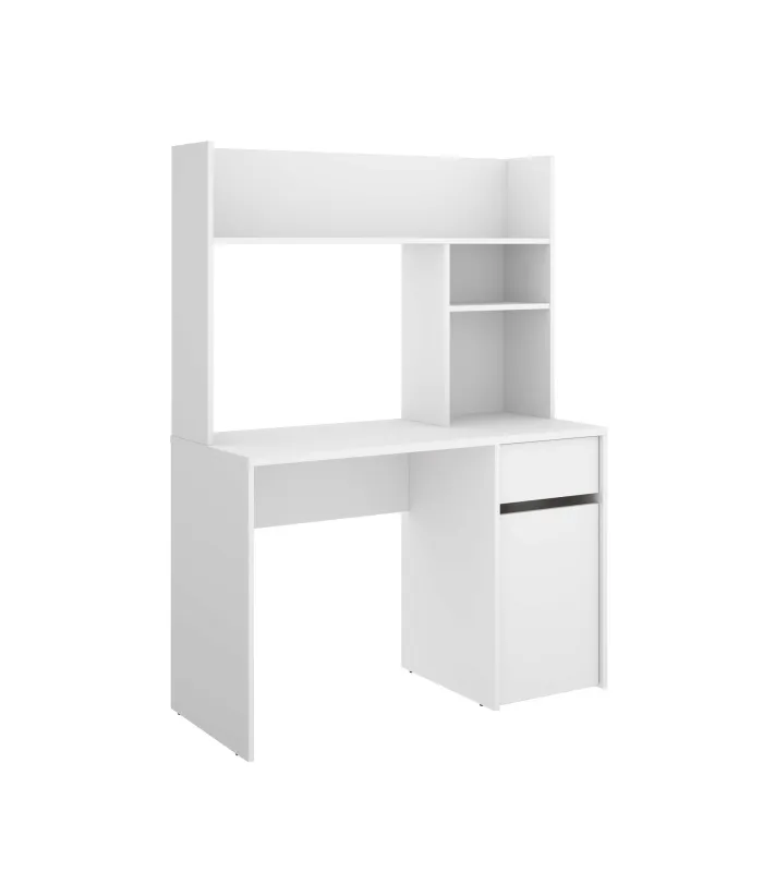 Secretária Rebecca branca com gaveta e porta, 110cm