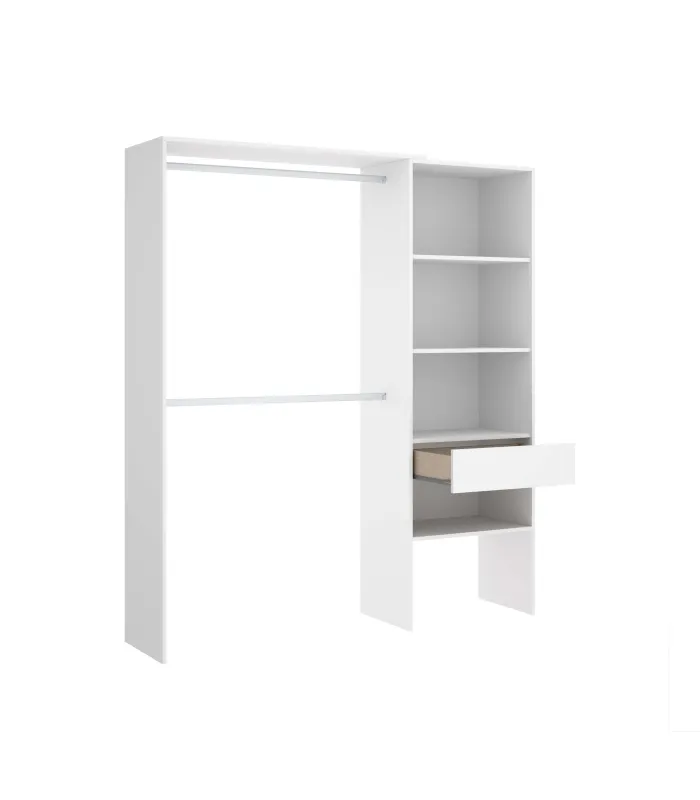 Conjunto juvenil Lena: cama, mesa e armário brancos.