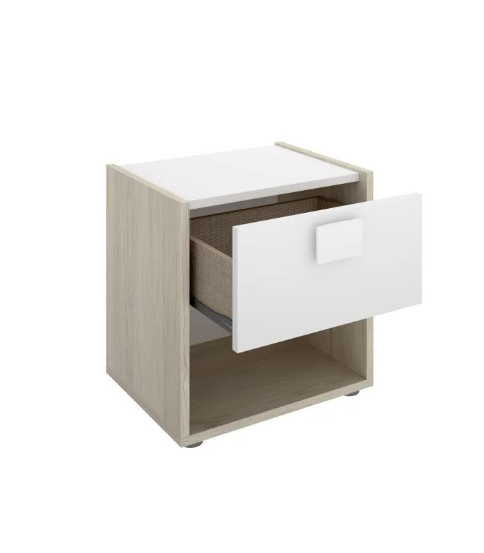 Conjunto juvenil blanco: cama, mesita y armario