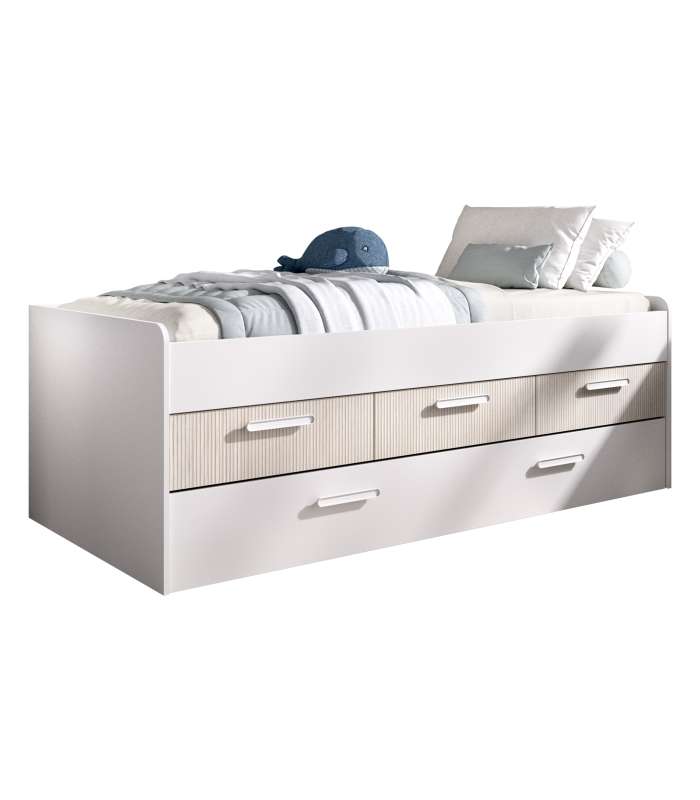 Ocean compact bed and multi-colored bookshelf.