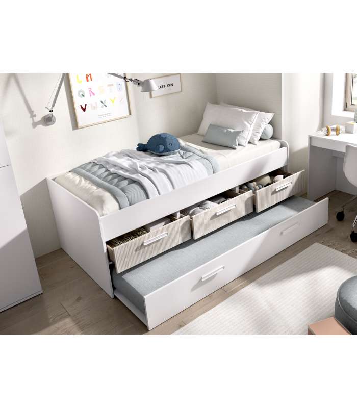 Ocean compact bed and multi-colored bookshelf.