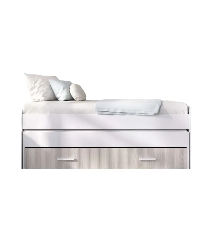 Cama compacta Soria en blanco/alistonado, 3 camas
