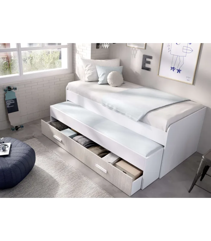 Conjunto juvenil Tenor: cama compacta y armario blanco