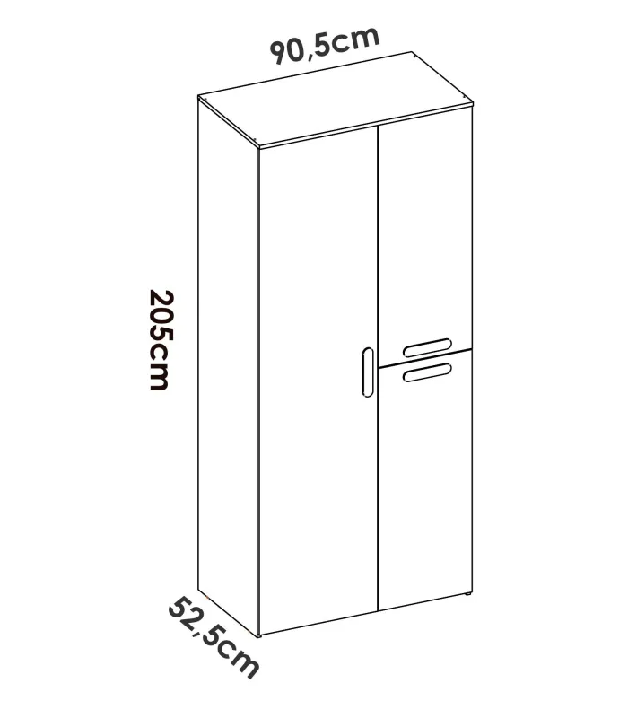 Armario 3 puertas blancas, 205x90x52 cm