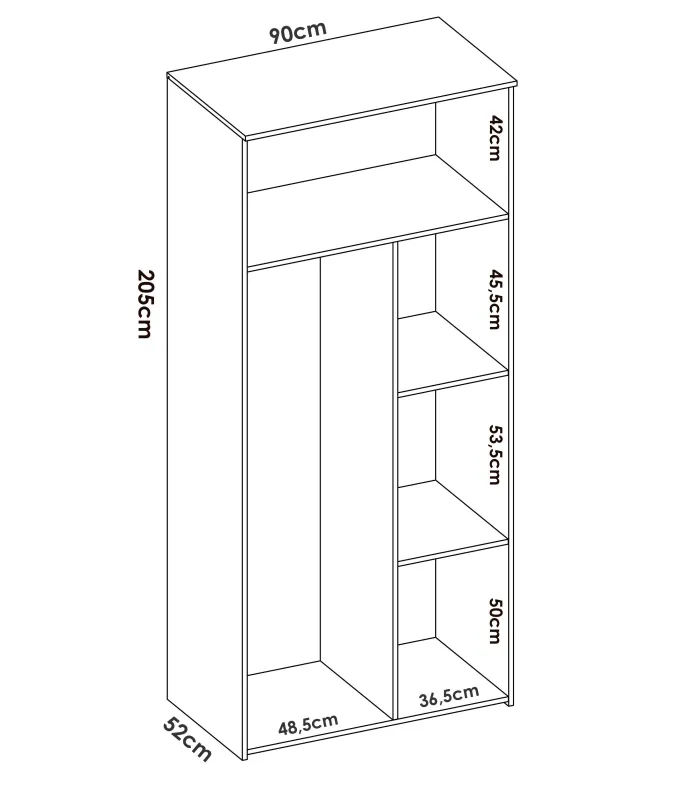 Armario 3 puertas blancas, 205x90x52 cm