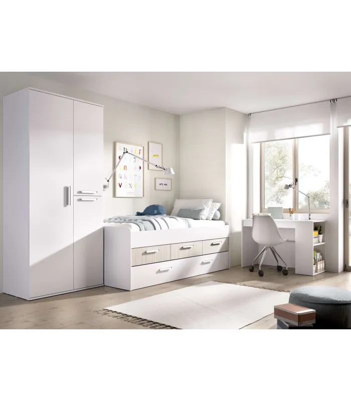 Armario 3 puertas blancas, 205x90x52 cm