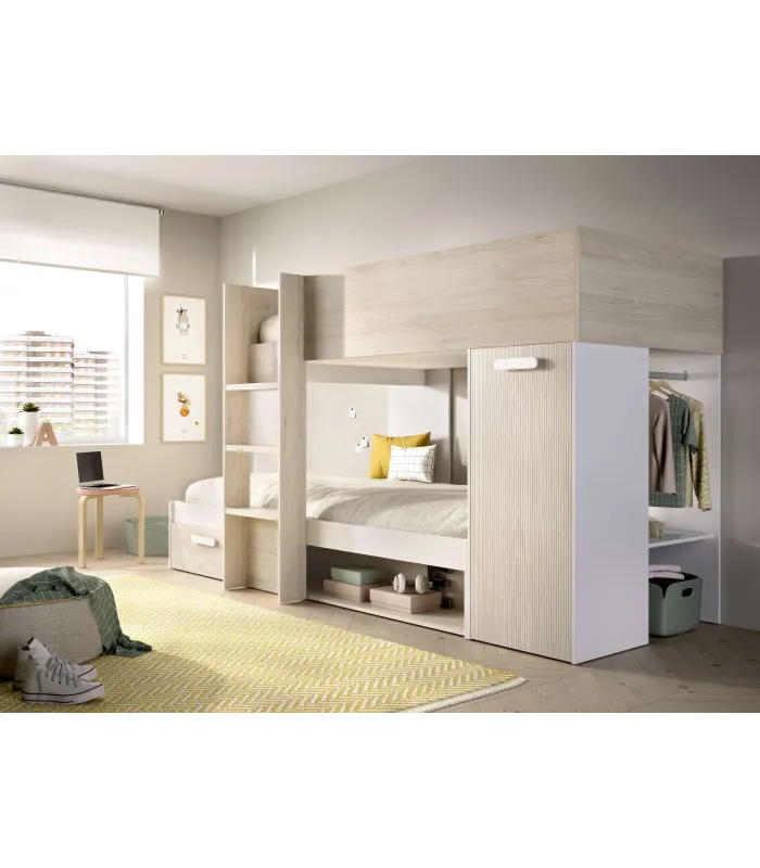 Cama tren Zeus reversible natural-blanco 150x255x111 cm